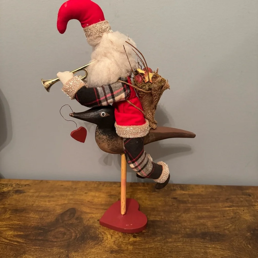 Hudson’s Santa Riding Bird Christmas Folk Art Figurine‎ Holiday Decor